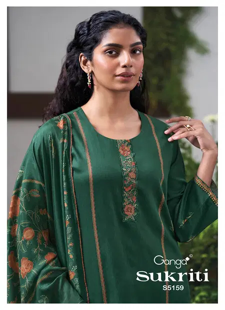 Sukriti 5159 By Ganga Cotton Satin Printed Embroidery Work Dress Material